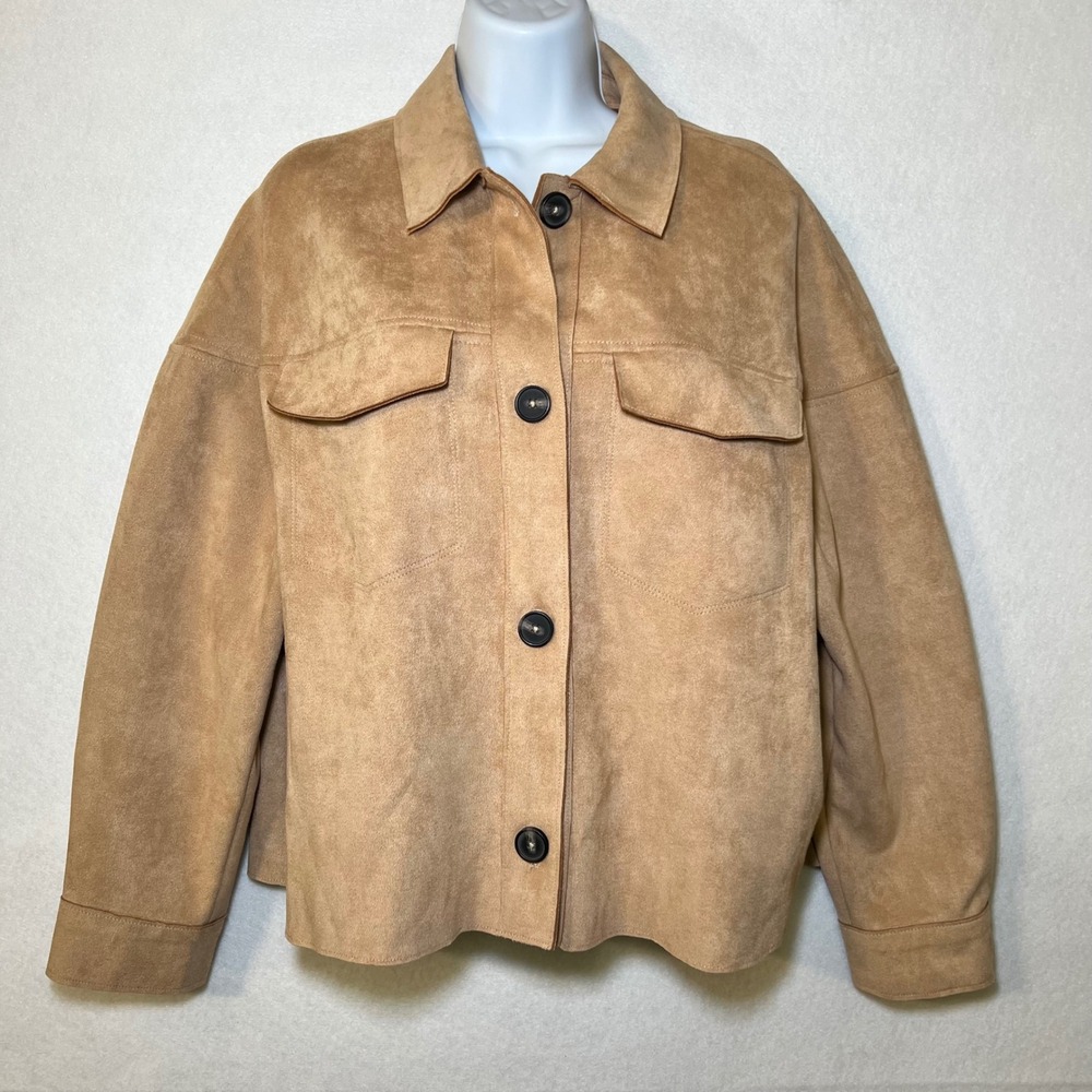Philosophy Republic Y2K Streetwear Minimalist Fall Tan Faux Suede Jacket Women L